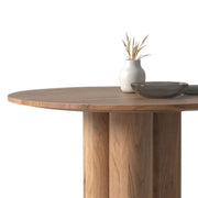 Round Dining Table with Sculptural Column Base in Natural Wood